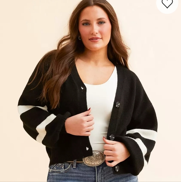 Wrangler Logo Cardigan Sweater Striped Balloon Sleeves Size XL - Picture 3 of 14